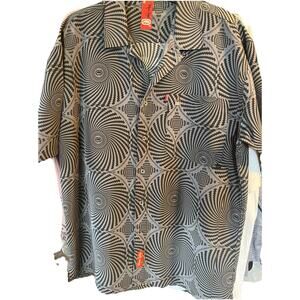 Marc Ecko Shirt Mens L Black White Geometric Paisley Button Double Needlework SS